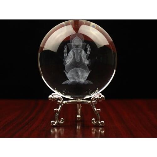 Crystal Buddha Statues 3d Engraving Ball With Elephant God Sculpture Home Decor Ganesha Mascot Decoration