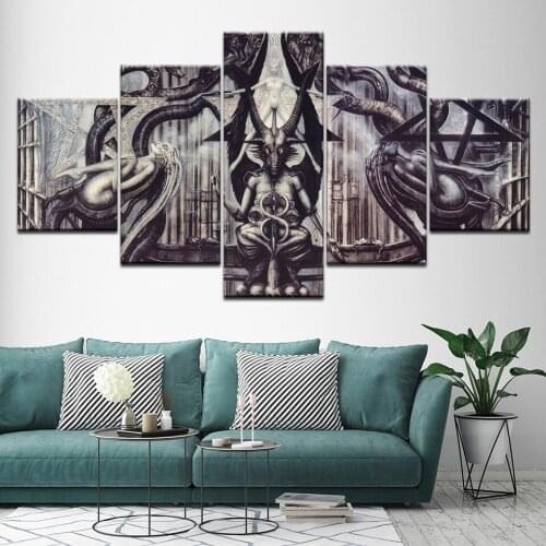 Canvas Painting Alien Art Promotion Baphomet 5 Pieces Wall Art Painting Modular Wallpapers Poster Print living room Home Decor