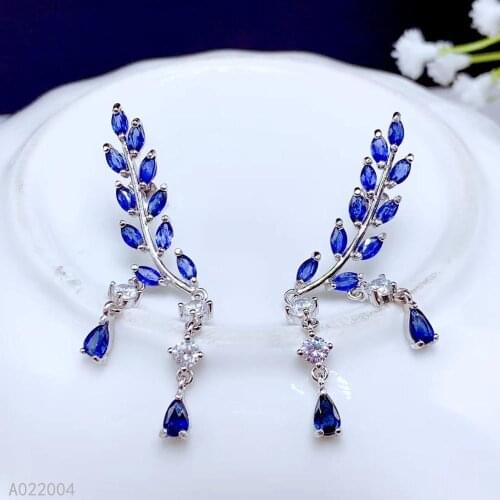 KJJEAXCMY Fine Jewelry 925 sterling silver inlaid natural sapphire female earrings Eardrop trendy support detection