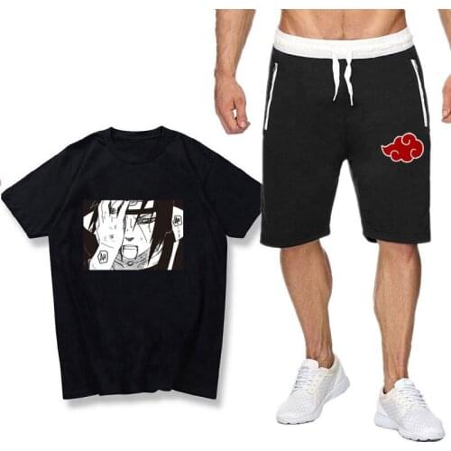 Anime Kakashi Sasuke Couple Suit Fashion Sportswear Clothing Summer Suit Short-Sleeved T-Shirt + Shorts 2-piece set