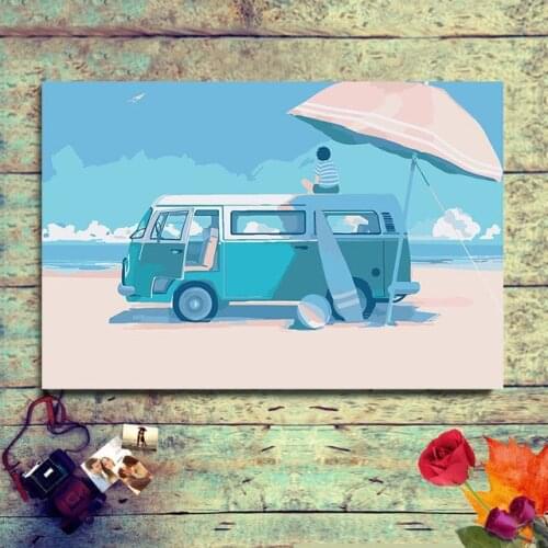 Summer beautiful small fresh style illustration paintings drawing coloring by numbers on canvas with frame numbering paint