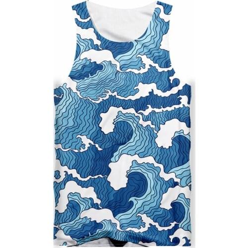 Harajuku style Men Women Summer Tank Top Manga ocean wave 3D print tank top fashion Casual Mens Summer Streetwear Vest