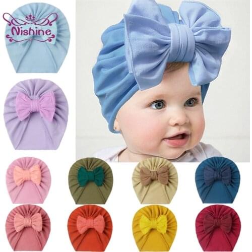 21*19 CM Fashion Soft Baby Girls Turban Hat Cute Handmade Bowknot Newborn Caps Bows Headwear Hair Accessories Photography Props