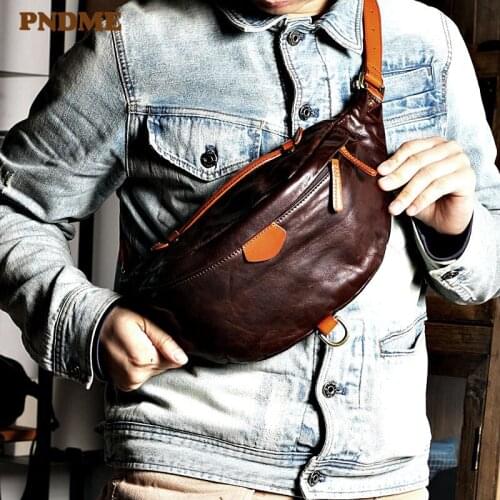 High-quality natural genuine leather men chest bag vintage natural real cowhide waist pack fashion multifunctional crossbody bag