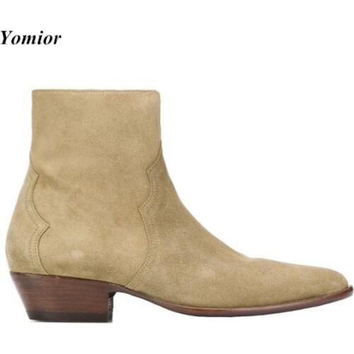 Yomior Genuine Leather British Pointed Toe New Men Shoes Designer Spring Work Business Wedding Ankle Boots Dress Chelsea Boots