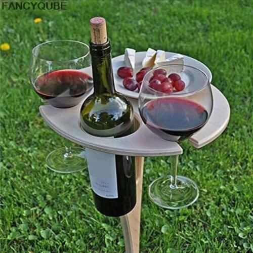 Outdoor Wine Round Table Portable Picnic Table Wine Glass Racks Collapsible Racks Outdoor Mini Wooden Tables Outdoor Furniture