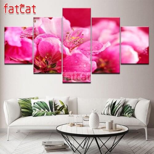 FATCAT 5 Piece Diy Diamond Painting Pink flower Full Square Round Drill Diamond Embroidery Sale Needlework Home Decor AE1622