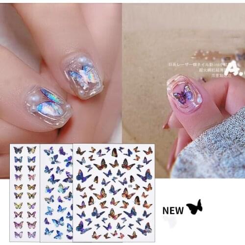 1pc Black Blue Laser Butterfly Nail Decals and Stickers Flower Blue Colorful Water Tattoo for Manicures Nail Art Slider Decor