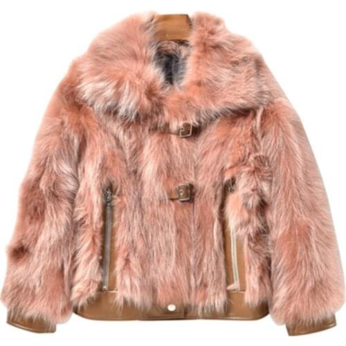 New Autumn Winter Womens Fox Fur Coats Fur Leather Of One Piece Female Loose Jackets Trendy Lady Plus Size Clothes Woman Coat