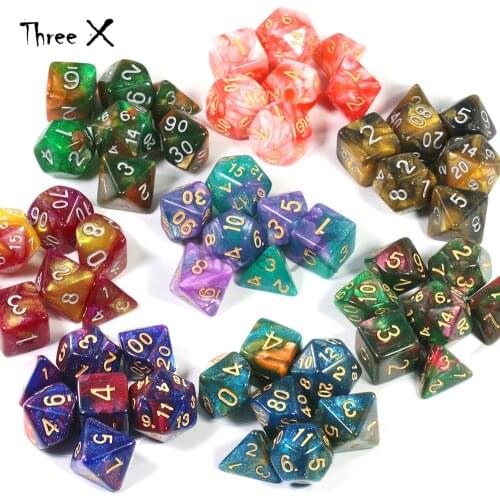 New Galaxy Dice Set 15 Color Creative Universe of D4-D20 Glitter Powder Amazing Effect for DND RPG