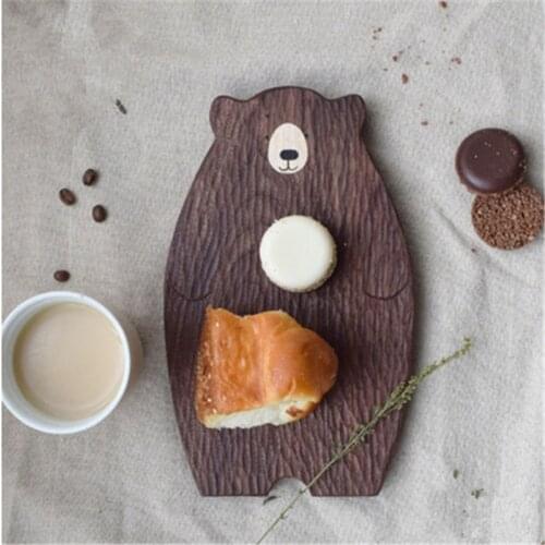 Handmade Original Bear Wooden Plate Japanese Creative Personality Black Walnut Decorative Plate Dinner Plate Table Gift