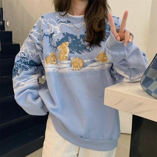 Autumn Womens Sweatshirts Japanese Harajuku Ulzzang Vintage Loose Cartoon Printed Sweatshirt Female Korean Tee Tops Clothing