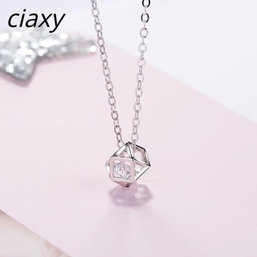 CIAXY 925 Sterling Silver Geometric Faceted Clavicle Necklace Stereo Hollow Rubiks Cube Shiny Zircon Ball Pendant Women Jewelry