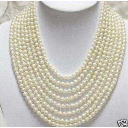Fashion necklaces for women 2015 Beautiful 8 Rows 6-7mm White Freshwater Pearl Necklace