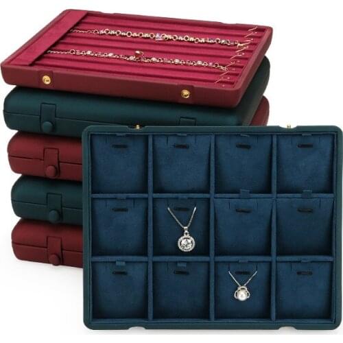PU Solid Color Jewelry Storage Box Necklace Organizer Ring Pendant Display Stand Case Bracelet Holder Red Blue Show Trayt