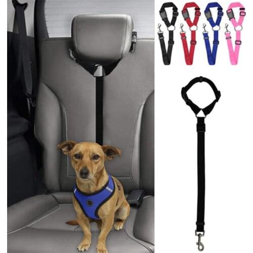 Dog Cat Safety Seat Belt Strap Car Headrest Restraint Adjustable Nylon Fabric Dog Restraints Vehicle Seatbelts Harness Dog Leash