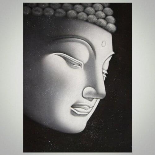 Hand painted canvas oil painting Traditional Chinese decorative pictures Original Shakya Muni Buddha Black and white decor art