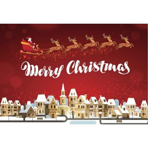 Merry Christmas Backdrop Santa Claus Riding Sleigh Red Photography Background Xmas New Year Party Decor Photo Booth Studio Props