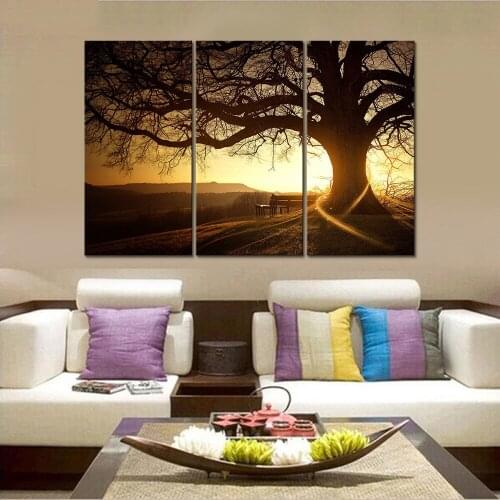 Modern Painting Art Poster Canvas Wall Living Room Decoration Hd Big Tree Setting Sun Beautiful Scenery Print Pictures Framework