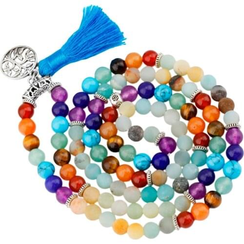 SUNYIK 6mm Amazonite 7 Chakra 108 Mala Beads Prayer Stones Bracelet Necklace