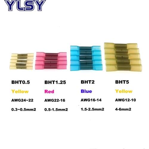 Heat Shrink Butt Terminal Connector BHT0.5/1.25/2/5 Waterproof Fully Insulated Red Blue Yellow Electric wire Crimp Terminals