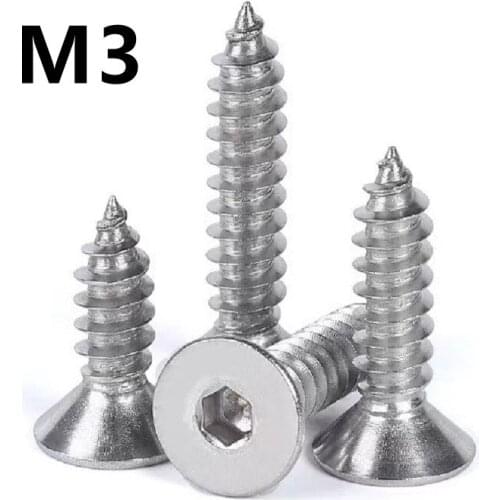 50pcs/lot M3x6/8/10/12/16/20mm Countersunk Head Hexagonal Self Tapping Screw Flat Head Screws 304 Stainless Steel