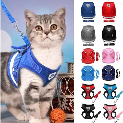 Breathable Mesh Small Cat Puppy Harness Leash Set Reflective Pet Kitten Chihuahua Harnesses Vest Leash For Small Medium Dogs Cat