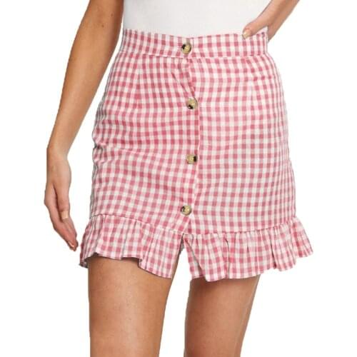 Womens Casual High Waist Plaid Mini Skirt Ruffle A-Line Skirt