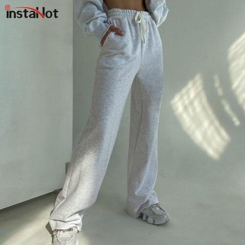 InstaHot sweatpants women harajuku loose full pants drawstring soft cotton autumn wide led elastic waist 2020 leisure trousers