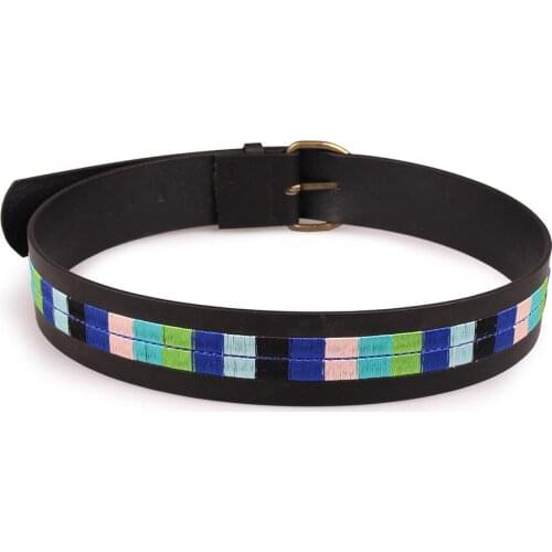 2021 PU Leather Waist Strap Belt high quality Women Rainbow geometric embroidered belts Ladies Female Belts for Jeans BL617