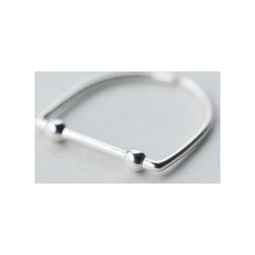 1.5mm So Thin) Ladys Real. 925 Sterling Silver Jewelry "D" Shape with Bead RING Adjustable Geometric J1227