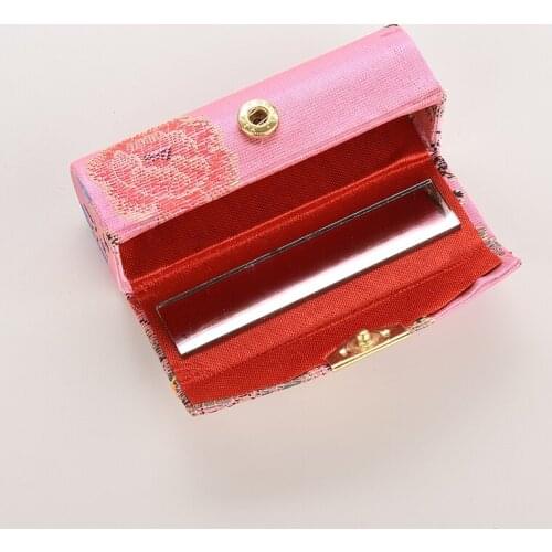 1Pcs Pure Color Plain Fabric Lipstick Box Case Holder With Mirror Womens Cosmetic Jewelry Packaging Box Storage Boxes & Bins