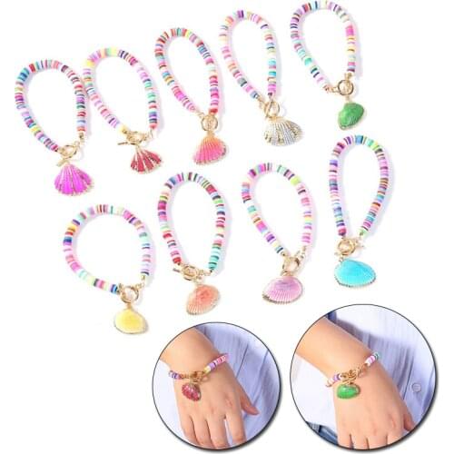 1PC Fashion Soft Clay Women Bracelet Round Beads Girls Wristband Colorful Shell Bohemian Women Accessories