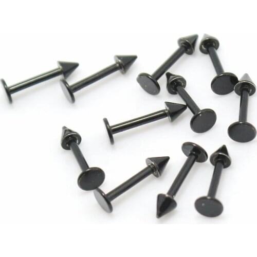 10pcs black color lip ring body piercing jewelry labret with 3mm cone/spike lot wholesale