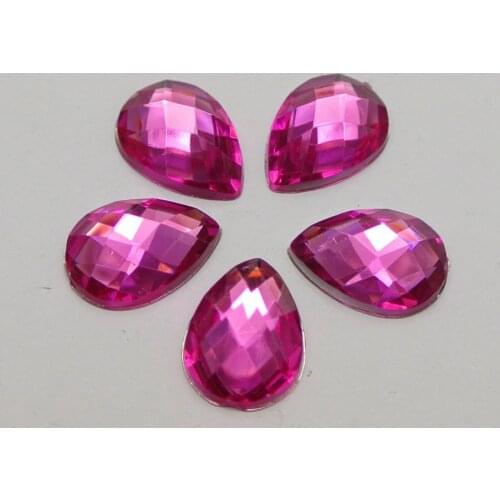200 Hot Pink Acrylic Flatback TearDrop Rhinestone Gems 10X14mm No Hole