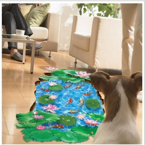 3D Lotus Pond Fish Pattern Floor Sticker Home Decoration PVC Waterproof Vinyl Wall Decals Living Room Bathroom Floor Stickers