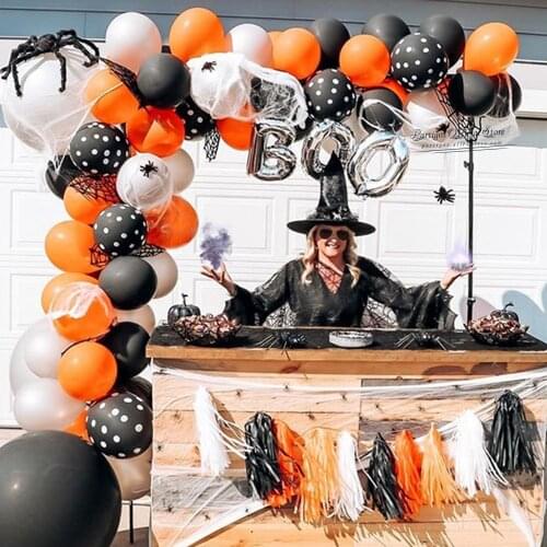 63Pcs Orange Black Halloween Decorations Balloons Garland Kit Arch Spider Web Ornament Trick Or Treat Party Props Boo Home Decor