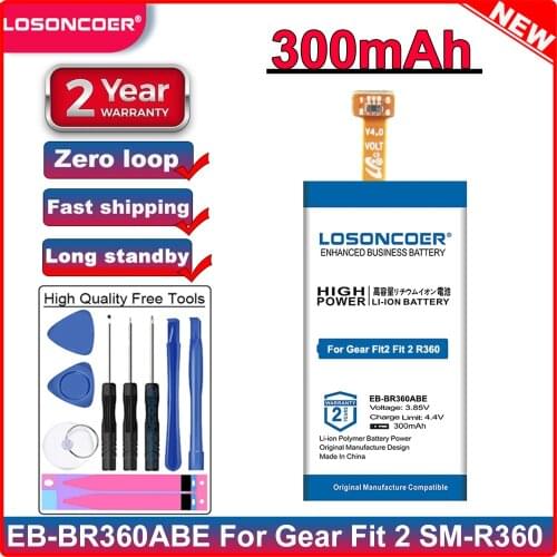 LOSONCOER 300mAh EB-BR360ABE Good Quality Battery For Samsung Gear Fit2 Fit 2 R360 SM-R360 Battery