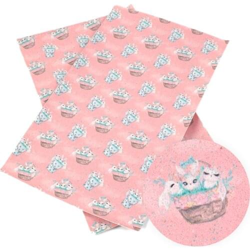 David accessories 20*33cm Girls Easter Rabbit Glitter Faux Synthetic Leather Fabric, DIY HairBow Bag Decoration Crafts,1Yc6044