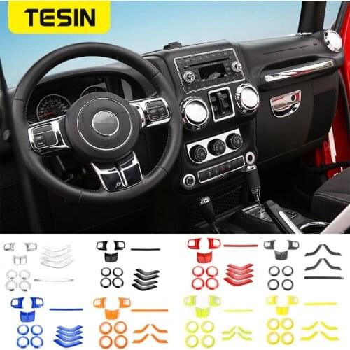 TESIN Car Steering Wheel Trim Air Condition Vent Cover Interior Decoration Stickers for Jeep Wrangler JK 2011-2017 Accessories