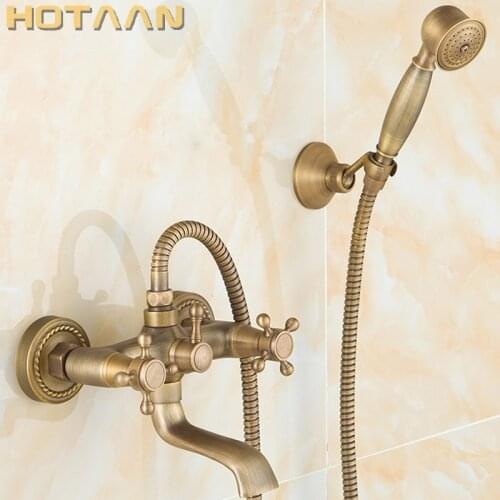 Free shipping Bathroom Bath Wall Mounted Hand Held Antique Brass Shower Head Kit Shower Faucet Sets YT-5338-A