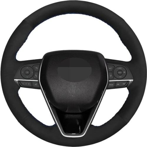 Car Steering Wheel Cover DIY Black Suede For Toyota Avalon Camry 2018-2019 Crown 2018-2019 Corolla 2018 2019 2020 RAV4 2019