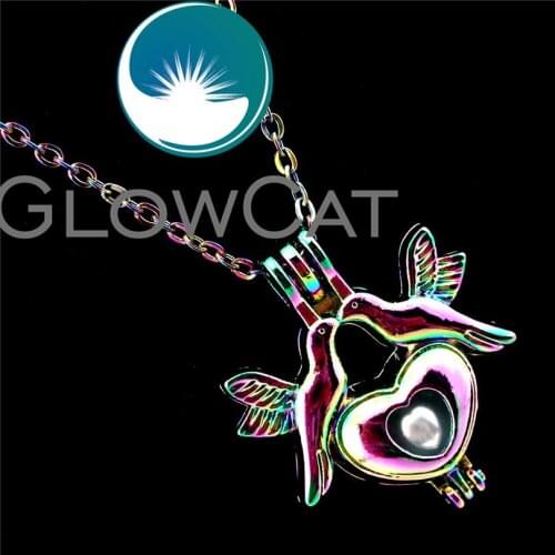 GLOWCAT R-C663 Multicolor Lovebirds Heart Beads Cage Pendant Perfume Diffuser Aroma Pearl Cage Locket Necklace Lucky Gift