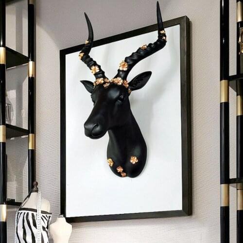 Antelope Head Wall Decoration Living Room Bar Background Wall Decoration Three-dimensional Creative Resin Animal Head Hanging Pe