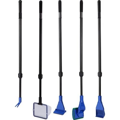 5 in 1 Aquarium Cleaning Tools Aquarium Tank Clean Set Fish Net Gravel Rake Algae Scraper Fork Sponge Brush Glass Cleaner