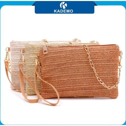 KADEMO Knitted Straw Crossbody Bags for Women Summer Beach Wristlet Clutch Bags Bohemian Shoulder Bags Ladies Mobile Phone Purse