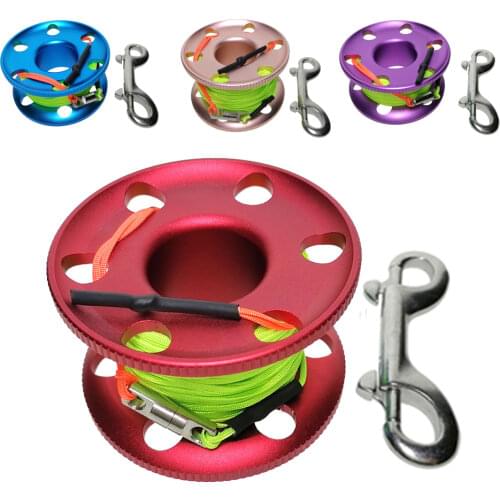 30m Scuba Diving Cave Finger Spool Reel With Brass Double Ended Snap Clip Wreck Guide Line Reel