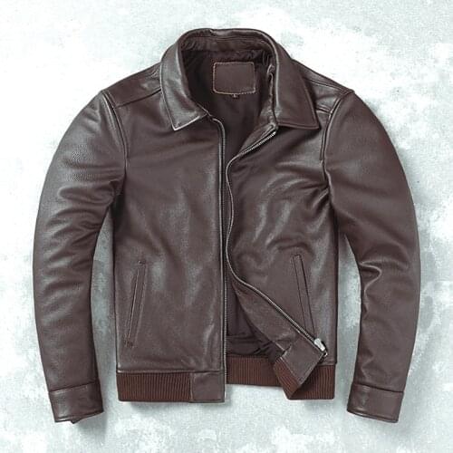 Cowhide Classical Men Leather Jacket 100% Natural Cow Skin Thick Motor Jacket Winter Factory Motorcycle Jackets