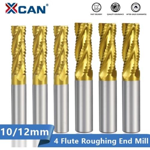 XCAN Roughing End Mill 4 Flute Titanium Coating HSS End Mill 12 16mm Spiral Milling Cutter CNC Router Bit
