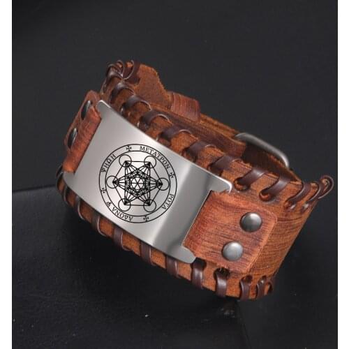 LIKGREAT Archangel Metatron Angel Flower of Life Leather Wrap Bracelet for Men Yoga Hindu Buddhism Charm Bangle Wrist Jewelry